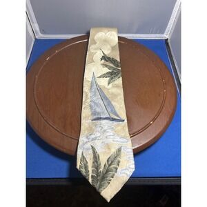 Haggar Black Label Multicolor Men's 100% Silk Tie Sailboat Palm Necktie Vacation